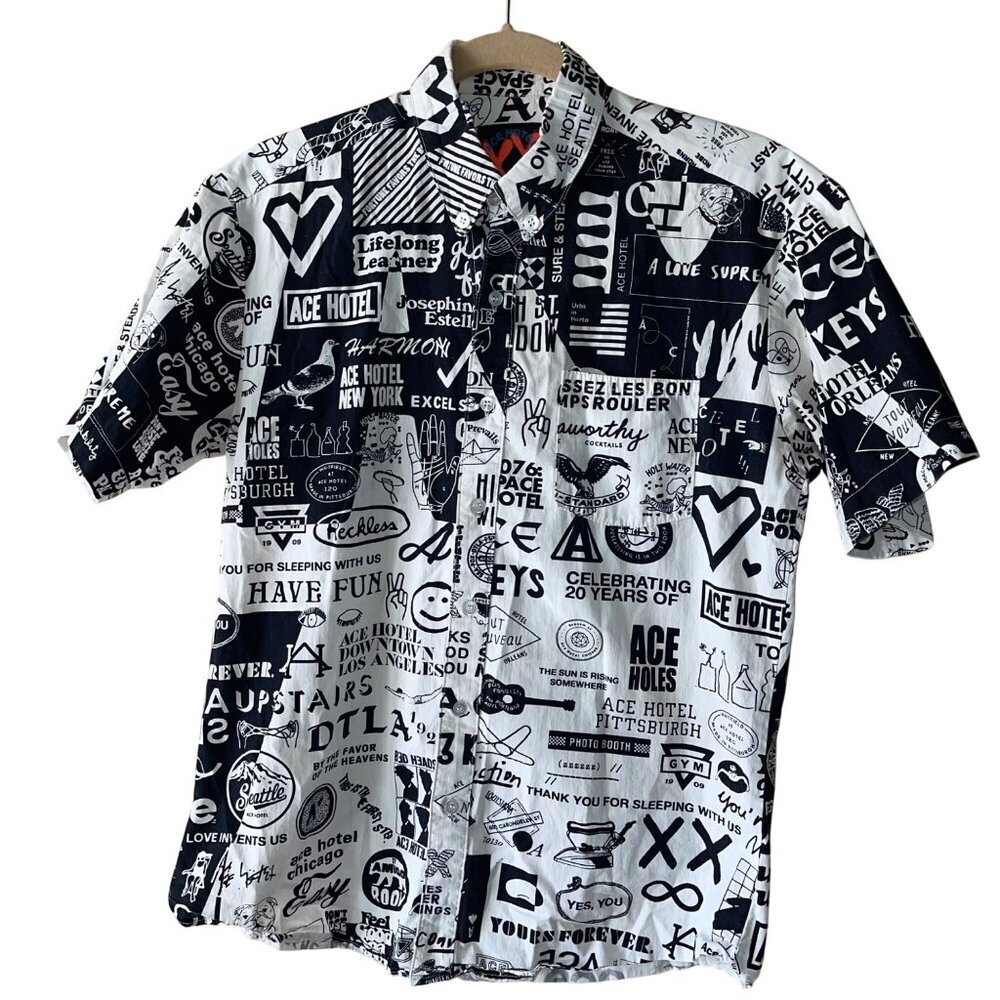 Ace Hotel Mens Shirt Size Small Black 20 Years Graphic Print Short Sleeve